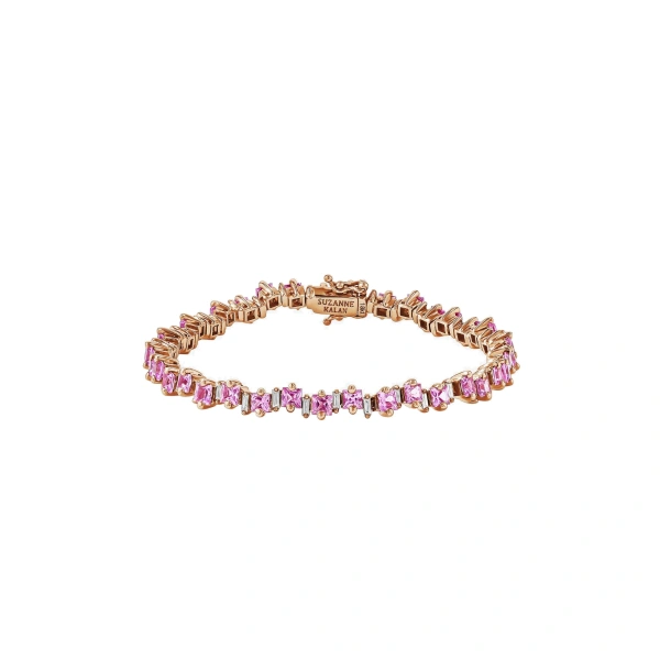 Princess Staggered Pink Sapphire Tennis Bracelet in 18K Rose Gold