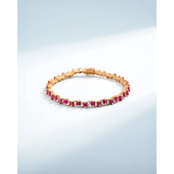 Suzanne Kalan Princess Staggered Ruby Tennis Bracelet in 18K Rose Gold | Fine Bracelets | Coveti