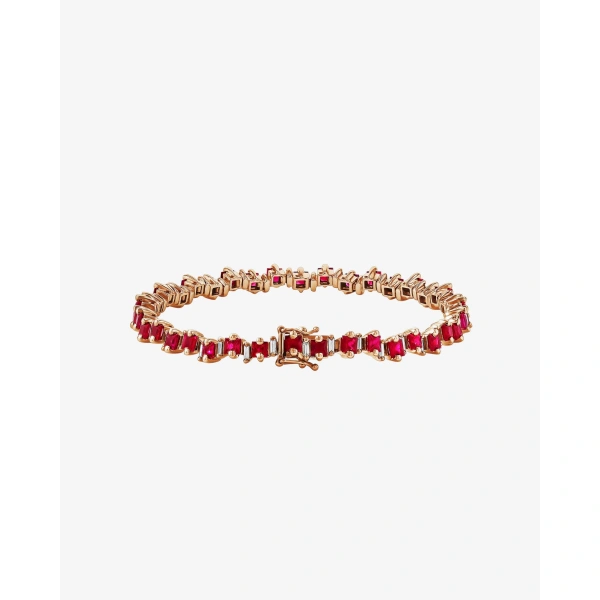 Suzanne Kalan Princess Staggered Ruby Tennis Bracelet in 18K Rose Gold | Fine Bracelets | Coveti