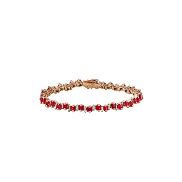 Suzanne Kalan Princess Staggered Ruby Tennis Bracelet in 18K Rose Gold | Fine Bracelets | Coveti
