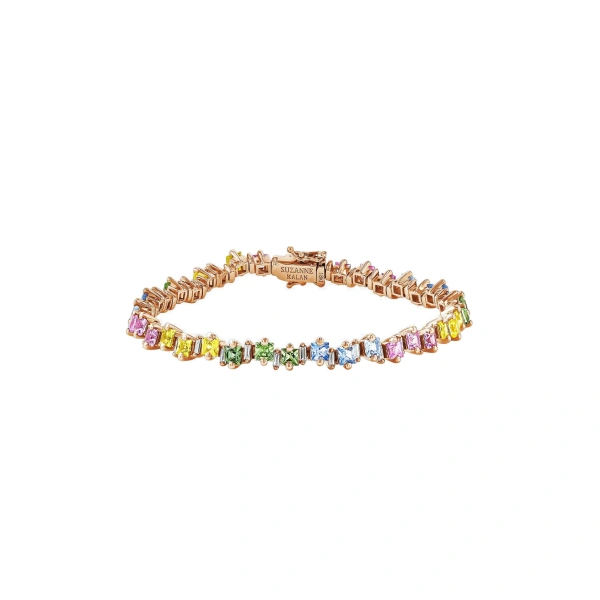 Princess Staggered Tennis Bracelet in 18K Rose Gold, Pastel Sapphire