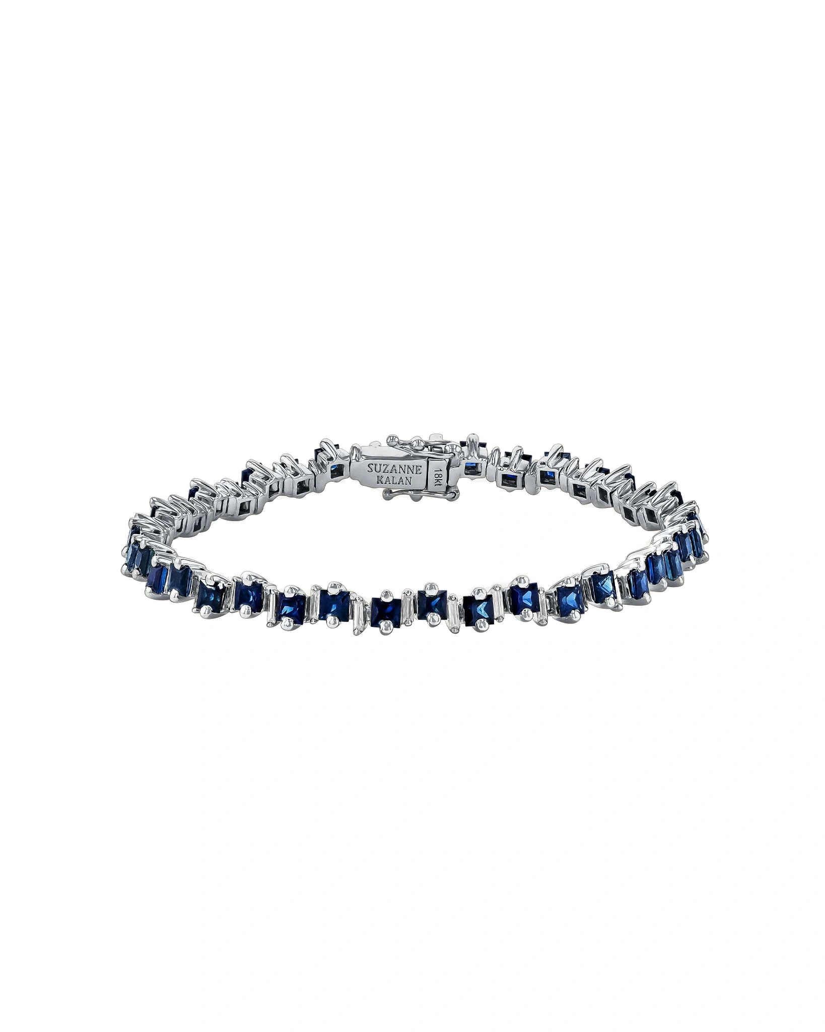 Suzanne Kalan Princess Staggered Tennis Bracelet in 18K White Gold, Dark Blue Sapphire Suzanne Kalan Princess Staggered Tennis Bracelet in 18K White Gold, Dark Blue Sapphire | Fine Bracelets | Coveti