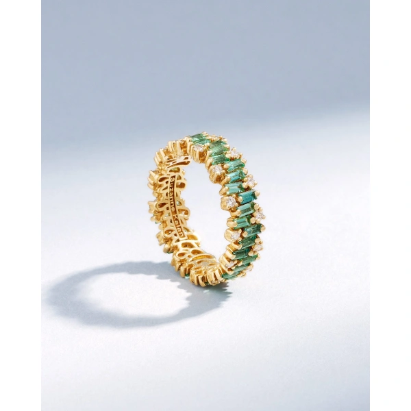 Suzanne Kalan Shimmer Alaia Emerald Eternity Band in 18K Yellow Gold | Fine Rings | Coveti
