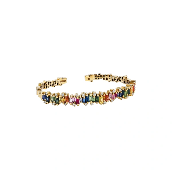 Suzanne Kalan Shimmer Audrey Bangle in 18K Yellow Gold, Rainbow Sapphire | Fine Bracelets | Coveti