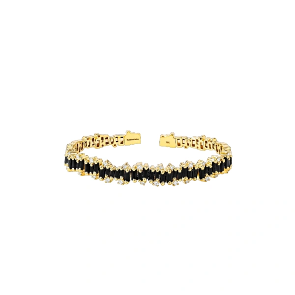 Suzanne Kalan Shimmer Audrey Black Sapphire Bangle in 18K Yellow Gold | Fine Bracelets | Coveti