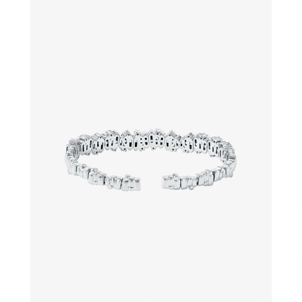 Suzanne Kalan Shimmer Audrey Dark Blue Sapphire Bangle in 18K White Gold | Fine Bracelets | Coveti