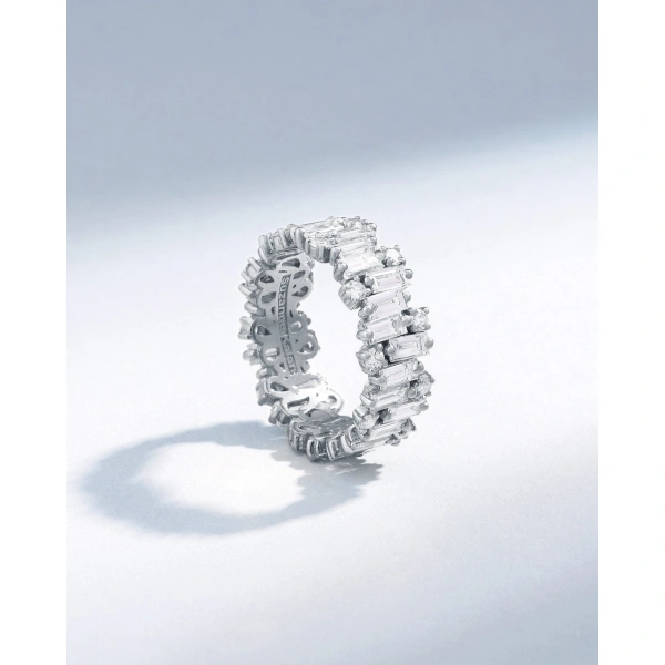 Suzanne Kalan Shimmer Audrey Diamond Eternity Band in 18K White Gold | Fine Rings | Coveti