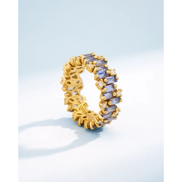 Suzanne Kalan Shimmer Audrey Light Blue Sapphire Eternity Band in 18K Yellow Gold | Fine Rings | Coveti