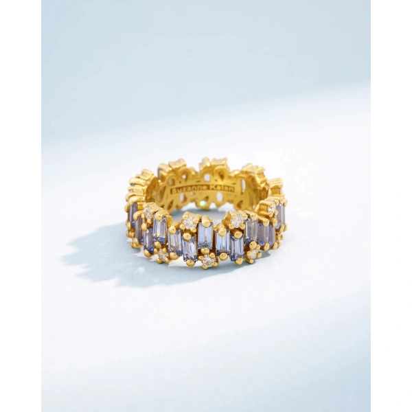 Suzanne Kalan Shimmer Audrey Light Blue Sapphire Eternity Band in 18K Yellow Gold | Fine Rings | Coveti