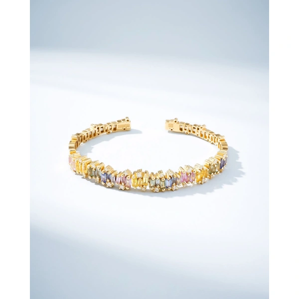 Suzanne Kalan Shimmer Audrey Pastel Sapphire Bangle in 18K Yellow Gold | Fine Bracelets | Coveti