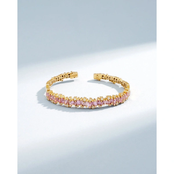 Suzanne Kalan Shimmer Audrey Pink Sapphire Bangle in 18K Yellow Gold | Fine Bracelets | Coveti