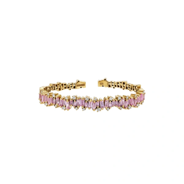 Suzanne Kalan Shimmer Audrey Pink Sapphire Bangle in 18K Yellow Gold | Fine Bracelets | Coveti