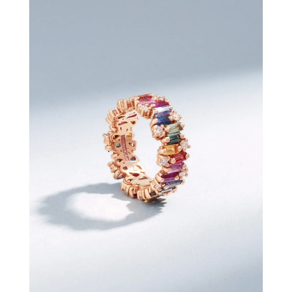 Suzanne Kalan Shimmer Audrey Rainbow Sapphire Eternity Band in 18K Rose Gold | Fine Rings | Coveti