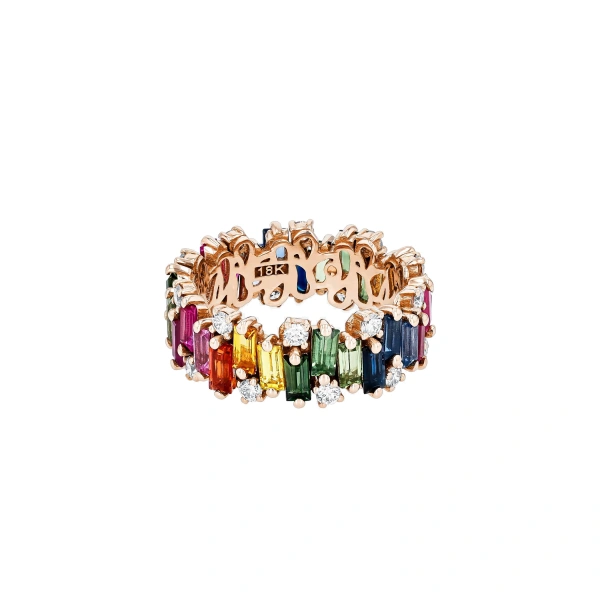Suzanne Kalan Shimmer Audrey Rainbow Sapphire Eternity Band in 18K Rose Gold | Fine Rings | Coveti