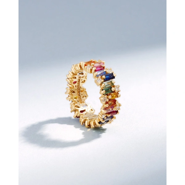 Suzanne Kalan Shimmer Audrey Rainbow Sapphire Eternity Band in 18K Yellow Gold | Fine Rings | Coveti