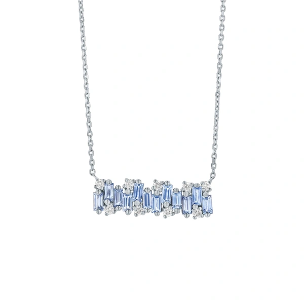 Shimmer Bar Pendant in 18K White Gold, Light Blue Sapphire