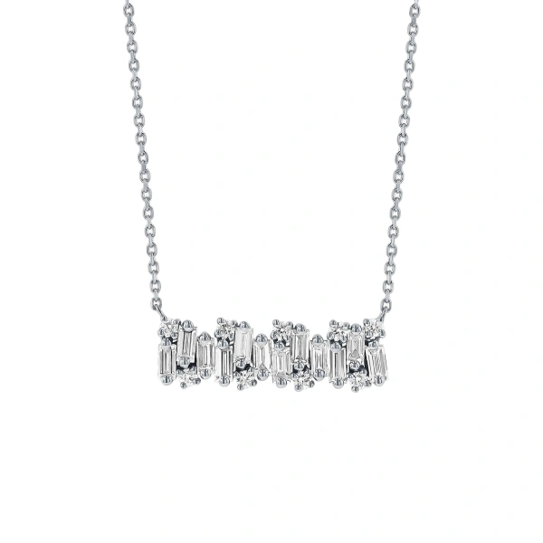 Suzanne Kalan Shimmer Bar Pendant in 18K White Gold | Fine Necklaces | Coveti
