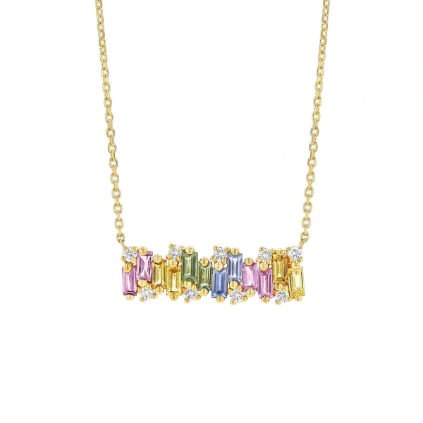 Suzanne Kalan Shimmer Bar Pendant in 18K Yellow Gold, Pastel Sapphire | Fine Necklaces | Coveti