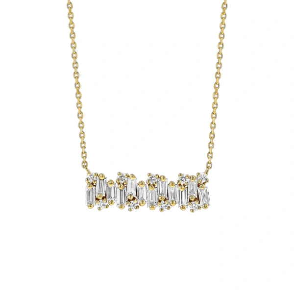 Suzanne Kalan Shimmer Bar Pendant in 18K Yellow Gold | Fine Necklaces | Coveti