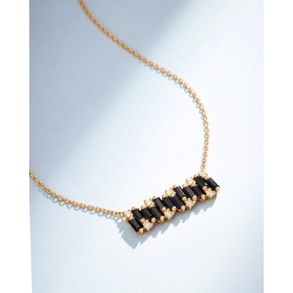 Suzanne Kalan Shimmer Black Sapphire Bar Pendant in 18K Yellow Gold | Fine Necklaces | Coveti