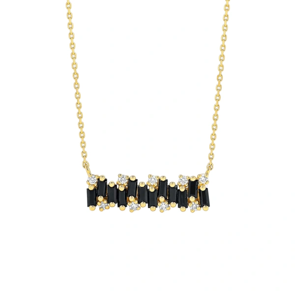 Suzanne Kalan Shimmer Black Sapphire Bar Pendant in 18K Yellow Gold | Fine Necklaces | Coveti