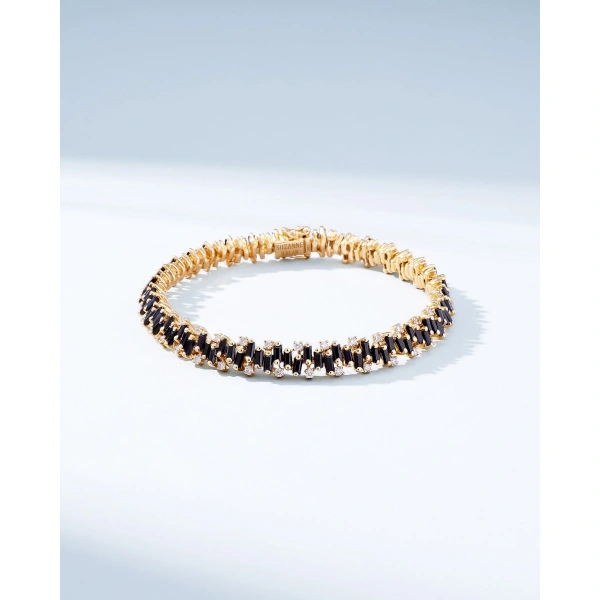 Suzanne Kalan Shimmer Black Sapphire Tennis Bracelet in 18K Yellow Gold | Fine Bracelets | Coveti