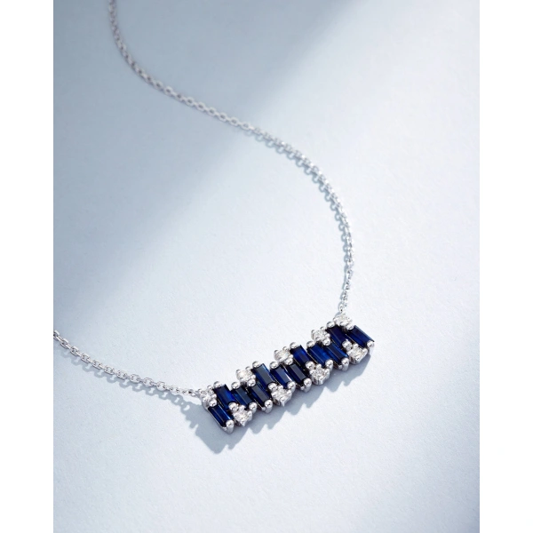 Suzanne Kalan Shimmer Dark Blue Sapphire Bar Pendant in 18K White Gold | Fine Necklaces | Coveti