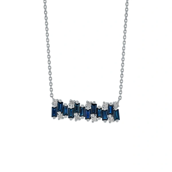 Suzanne Kalan Shimmer Dark Blue Sapphire Bar Pendant in 18K White Gold | Fine Necklaces | Coveti