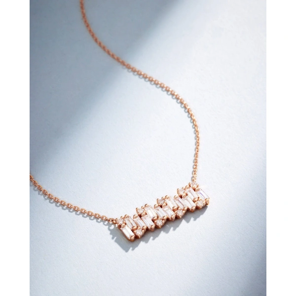 Suzanne Kalan Shimmer Diamond Bar Pendant in 18K Rose Gold | Fine Necklaces | Coveti