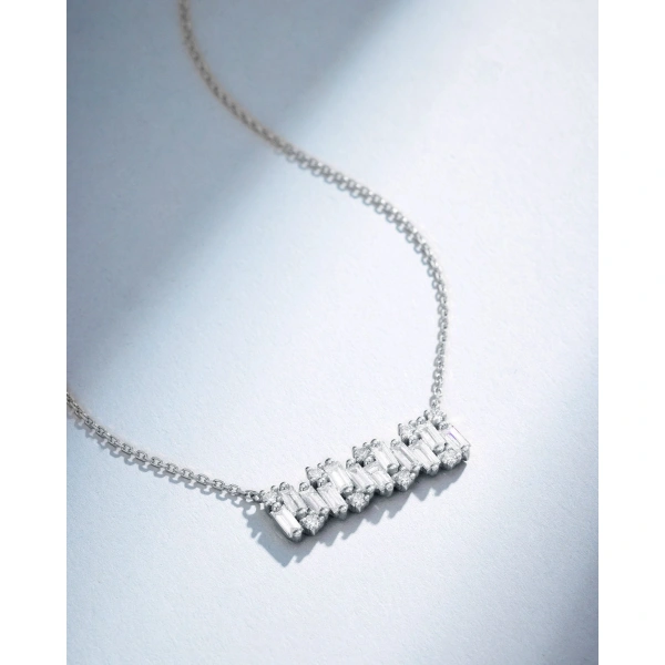 Suzanne Kalan Shimmer Diamond Bar Pendant in 18K White Gold | Fine Necklaces | Coveti