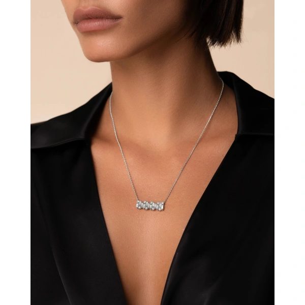 Suzanne Kalan Shimmer Diamond Bar Pendant in 18K White Gold | Fine Necklaces | Coveti