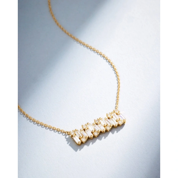 Suzanne Kalan Shimmer Diamond Bar Pendant in 18K Yellow Gold | Fine Necklaces | Coveti