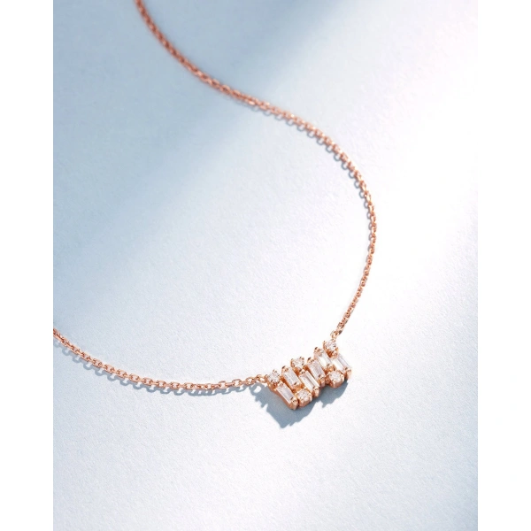 Suzanne Kalan Shimmer Diamond Mini Bar Pendant in 18K Rose Gold | Fine Necklaces | Coveti
