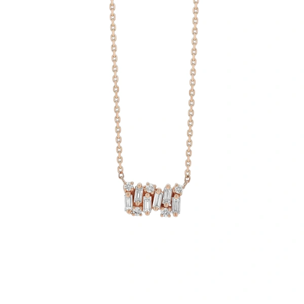 Suzanne Kalan Shimmer Diamond Mini Bar Pendant in 18K Rose Gold | Fine Necklaces | Coveti