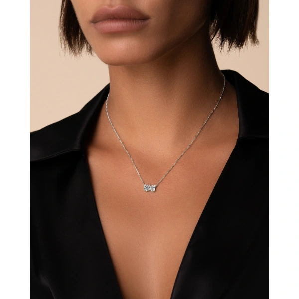 Suzanne Kalan Shimmer Diamond Mini Bar Pendant in 18K White Gold | Fine Necklaces | Coveti