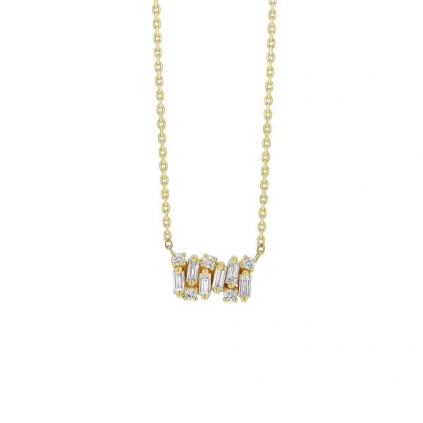 Suzanne Kalan Shimmer Diamond Mini Bar Pendant in 18K Yellow Gold | Fine Necklaces | Coveti