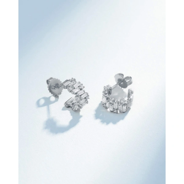Suzanne Kalan Shimmer Diamond Mini Hoops in 18K White Gold | Fine Earrings | Coveti