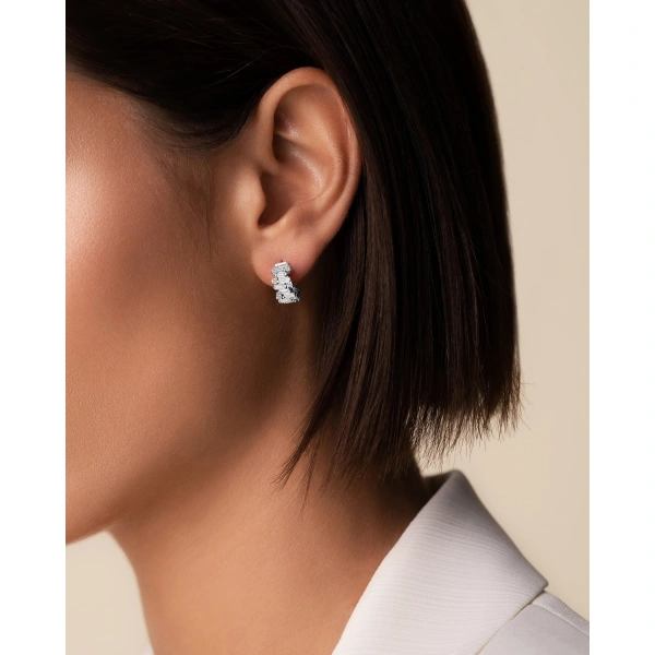 Suzanne Kalan Shimmer Diamond Mini Hoops in 18K White Gold | Fine Earrings | Coveti