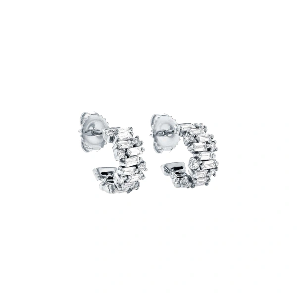Suzanne Kalan Shimmer Diamond Mini Hoops in 18K White Gold | Fine Earrings | Coveti