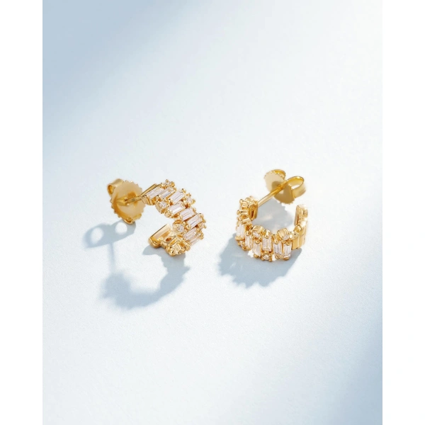 Suzanne Kalan Shimmer Diamond Mini Hoops in 18K Yellow Gold | Fine Earrings | Coveti
