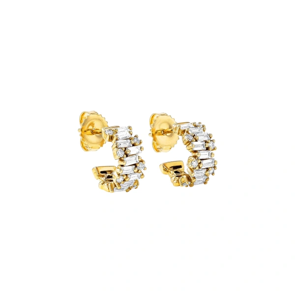 Suzanne Kalan Shimmer Diamond Mini Hoops in 18K Yellow Gold | Fine Earrings | Coveti
