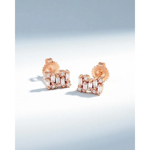 Suzanne Kalan Shimmer Diamond Studs in 18K Rose Gold | Fine Earrings | Coveti