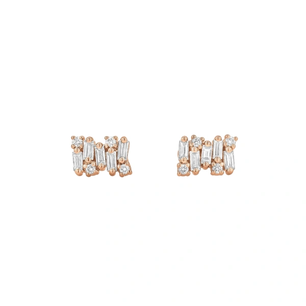Suzanne Kalan Shimmer Diamond Studs in 18K Rose Gold | Fine Earrings | Coveti