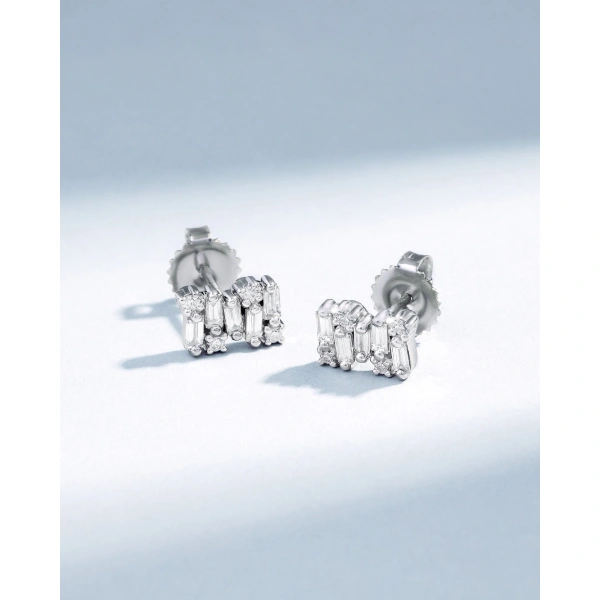 Suzanne Kalan Shimmer Diamond Studs in 18K White Gold | Fine Earrings | Coveti