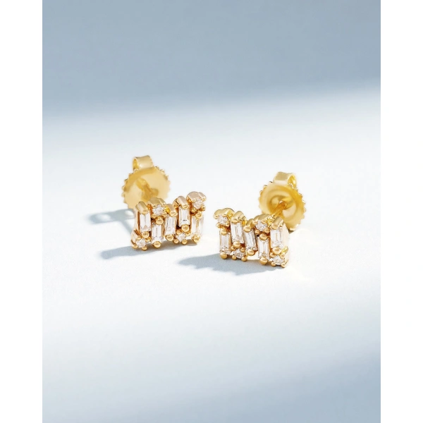 Suzanne Kalan Shimmer Diamond Studs in 18K Yellow Gold | Fine Earrings | Coveti