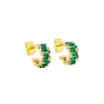 Suzanne Kalan Shimmer Emerald Mini Hoops in 18K Yellow Gold | Fine Earrings | Coveti