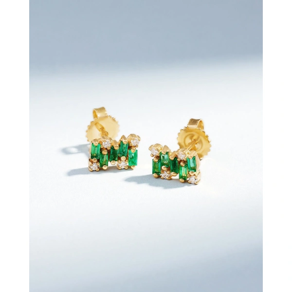 Suzanne Kalan Shimmer Emerald Studs in 18K Yellow Gold | Fine Earrings | Coveti