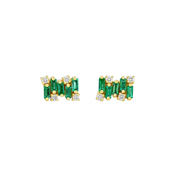Shimmer Emerald Studs in 18K Yellow Gold