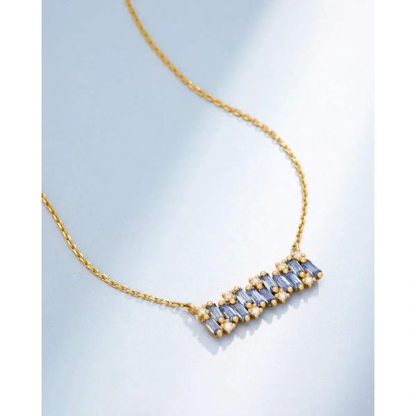 Suzanne Kalan Shimmer Light Blue Sapphire Bar Pendant in 18K Yellow Gold | Fine Necklaces | Coveti