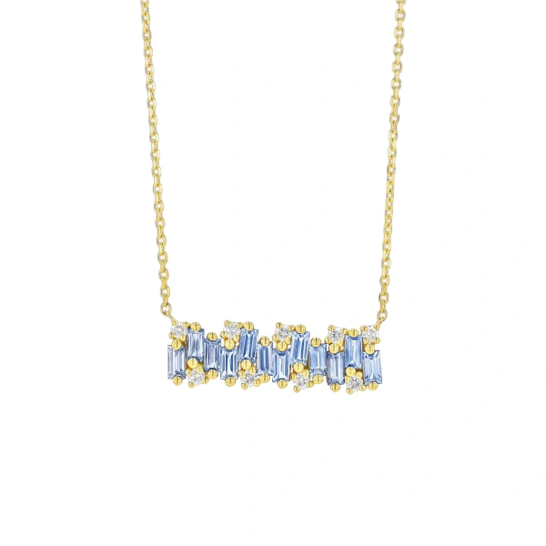 Suzanne Kalan Shimmer Light Blue Sapphire Bar Pendant in 18K Yellow Gold | Fine Necklaces | Coveti